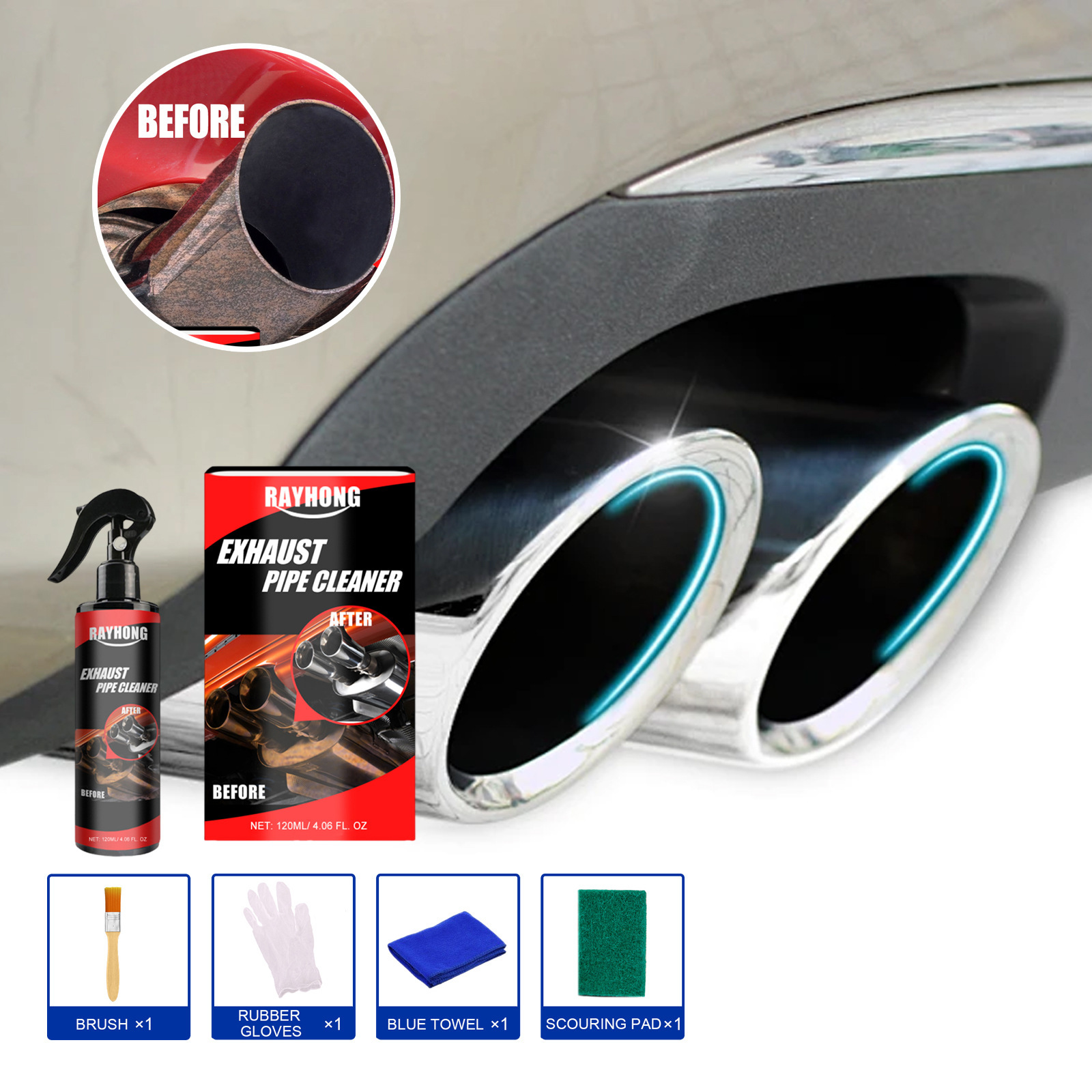 Rayhong Car Exhaust Pipe Rust Remover Multifunctional Anti-Rust Metal Exhaust Pipe Equipment Maintenance Cleaner