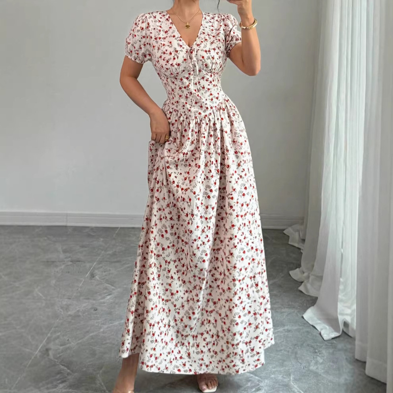 Aliexpress Amazon Cross-Border New Summer Floral Print Long Dress for Women