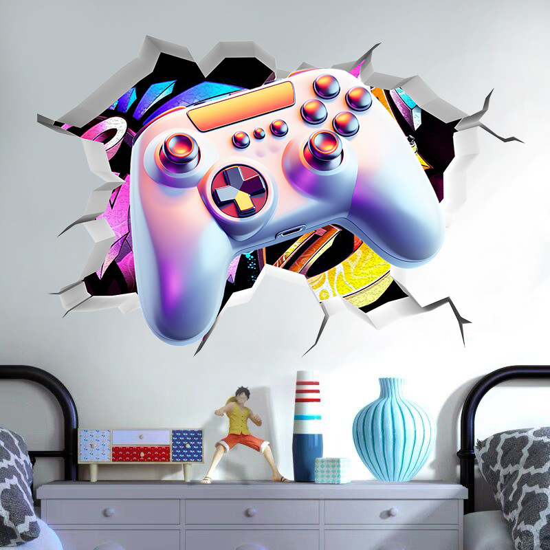 Etiqueta engomada de la pared de Amazon Etiqueta engomada de la pared 3d Logo de la consola de juegos Etiqueta engomada de la pared del jugador Etiqueta engomada impermeable de dibujos animados de la habitación del niño pvc