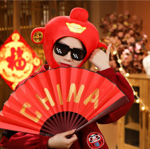 New Year Mascot God of Wealth Headband Hat Lucky Plush Headband Photo Props Cartoon Headband