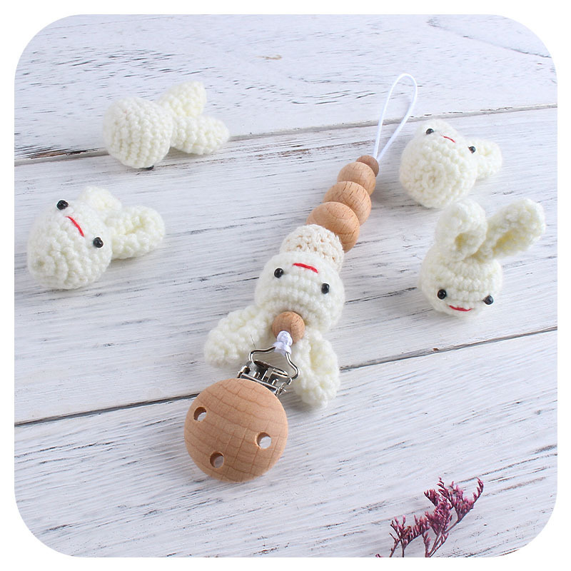 嬰兒榉木奶嘴夾卡通小兔子玩具寶寶安撫榉木圓珠牙膠奶嘴鏈防丟鏈