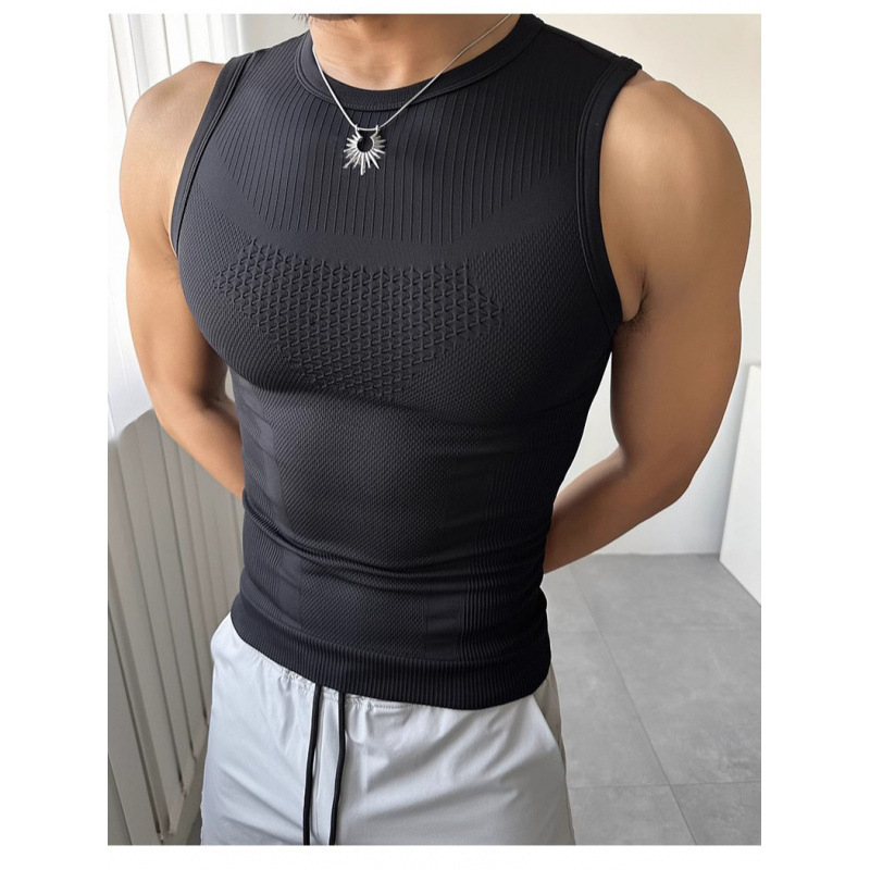 Summer Men's Sleeveless Vest Fitness Sports Vest Seamless High-Elastic Breathable Sweat-Wicking Quick-Drying Outdoor Tight-Fitting Top