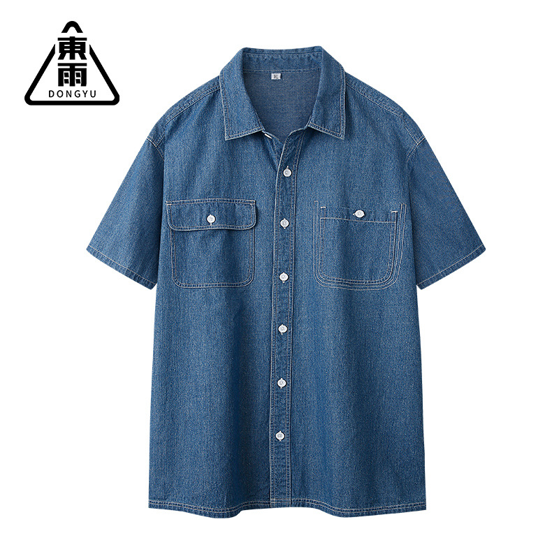東雨男服春夏男服新作半袖純綿日本系デニム男性シャツ修身カジュアルシャツ潮男