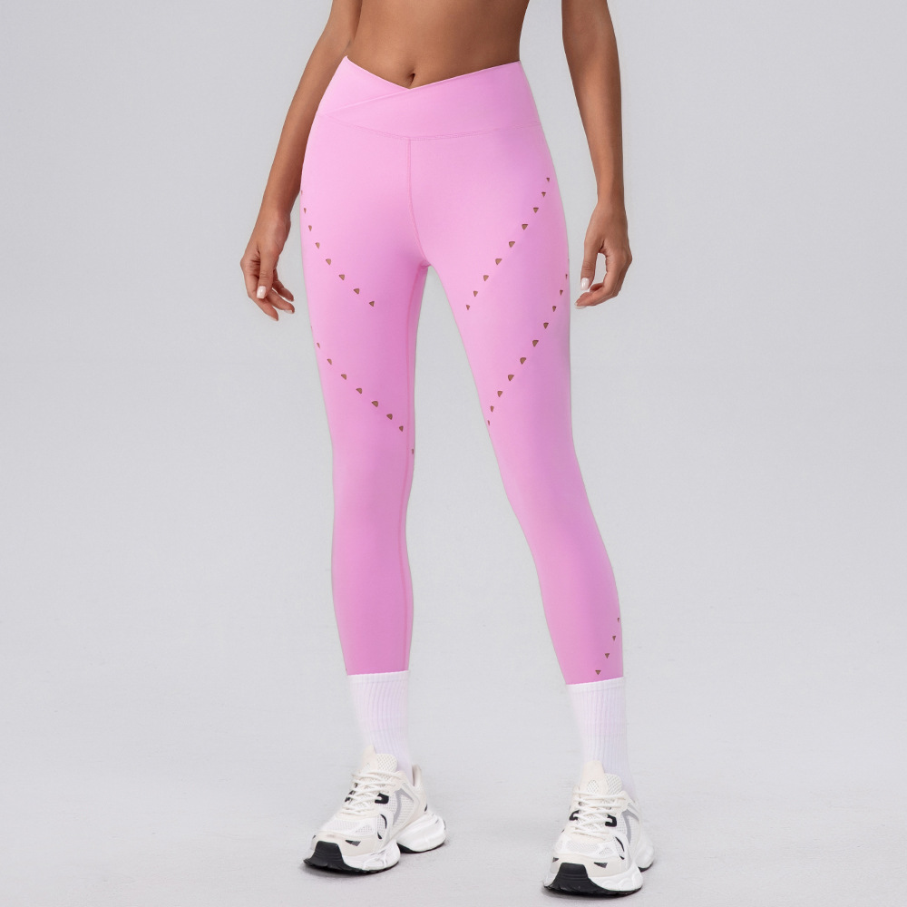 Recordando los nuevos pantalones de pierna de encaje de fitness de secado rápido hueco en forma de V, desnudos, cintura alta, glúteos, yoga, pantalones cortos, mujeres