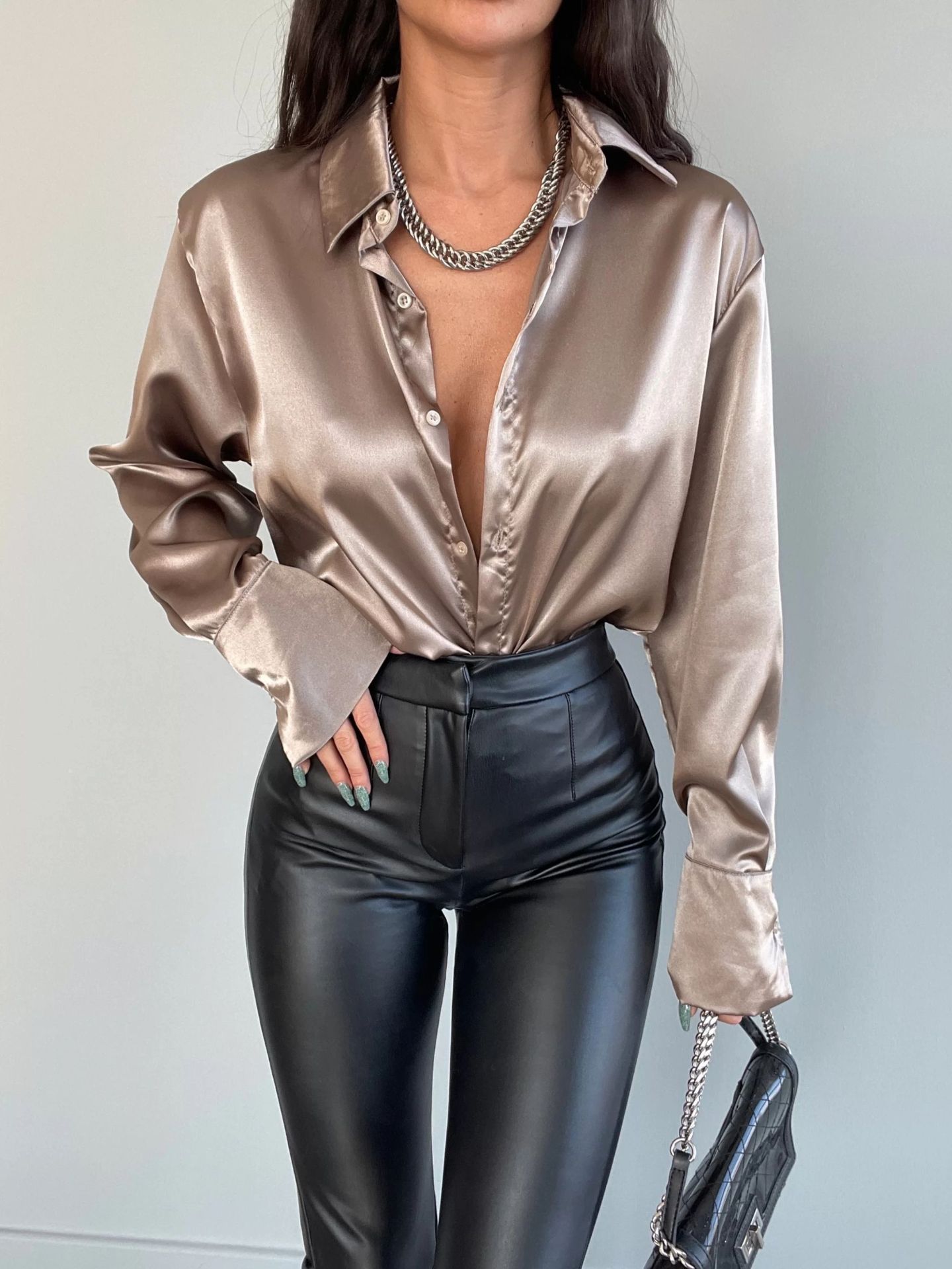 266g Weight Long Sleeve Sleeve Length Single Breasted Placket Type Regular Sleeve Sleeve Type Polyester Fabric Type Regular Top Length Blouse Tops Type Holiday, Daily Occasion Turndown Neckline Slim Fit Type Solid Color Pattern Spring, Autumn Season Women's Gender Button Design Elegant Style Wholesale Women's Elegant Solid Color Long Sleeve Button Blouses 17