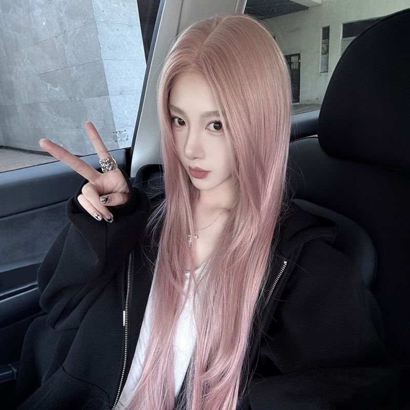 许昌假发女粉色长直发y2kk辣妹lolita显白自然中分高层次jk全头套|undefined