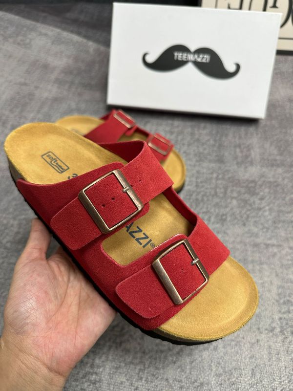 TEEMAZZI双排扣勃肯鞋男女同款全牛皮真皮软木底凉拖鞋时尚百搭款|undefined