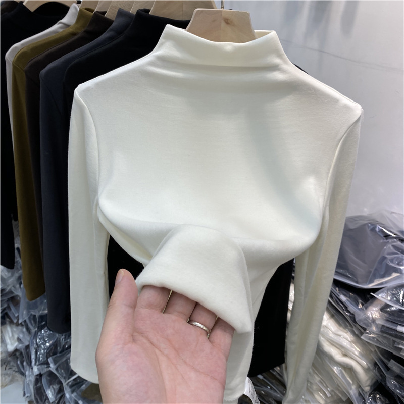 2026 Early Spring Mall Fashion Velvet Half-Turtleneck Base Shirt for Women, Stylish Autumn and Winter Inner Wear, Slim Fit, Fleece-Lined, Brushed Fabric Top
