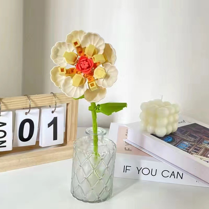 Bloques de construcción de rosas transfronterizos compatibles con ramo de Lego flor eterna rosa girasol Tulipán juguete ensamblado