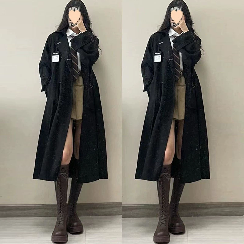Осеннее длинное trench coat для студентов, до середины, корейский стиль, западный стиль