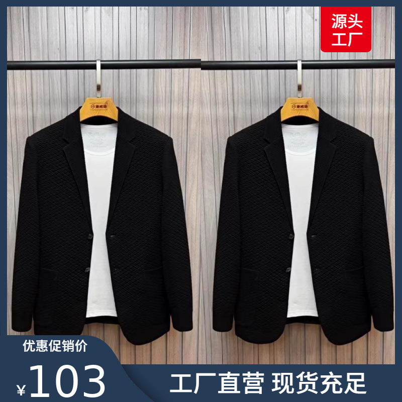 2023 Spring and Autumn Men's Sweater Suit Fashion Simple Slim Business Sense Casual Jacket All-match Wholesale Black