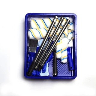 工厂直销蓝色托盘蓝黄条滚筒刷油漆刷套装定制 塑料手柄 伸缩支架