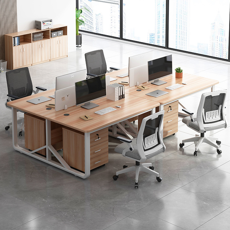 Staff Computer Desk and Chair Set for Two, Four, or Six People, Employee Workstation Computer Desk with Combination Cabinet