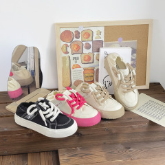 夏季薄款草莓粉女鞋2023新款帆布鞋透氣百搭的鞋子半拖一腳蹬女鞋
