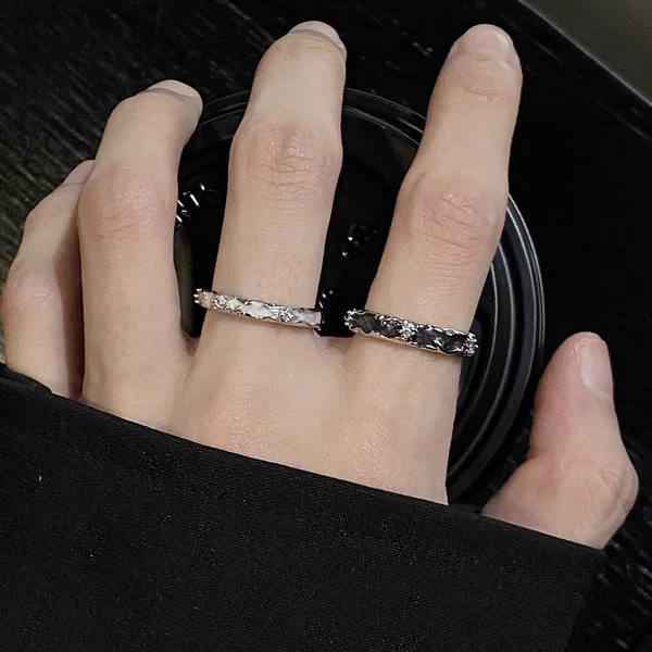 Non-Black White Rhinestone Ring Men's and Women's Niche Design Light Luxury Ring Couple's High Sense Ring Open Finger Ring