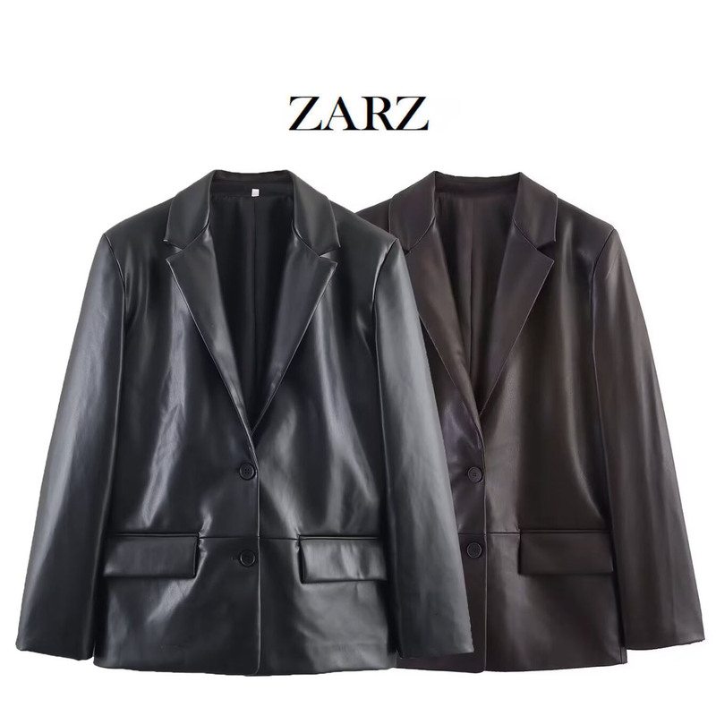 Zarz Homemade European and American Style New Women's Clothing Western Style Straight Leather Effect Suit Jacket 1255760