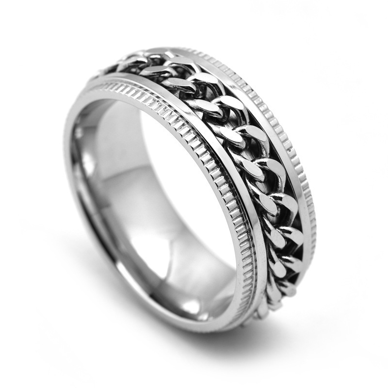 Joyería de acero Titanium vendedora caliente transfronteriza fabricante masculino del anillo esmerilado hueco del acero inoxidable del estilo europeo y americano de la cadena giratoria