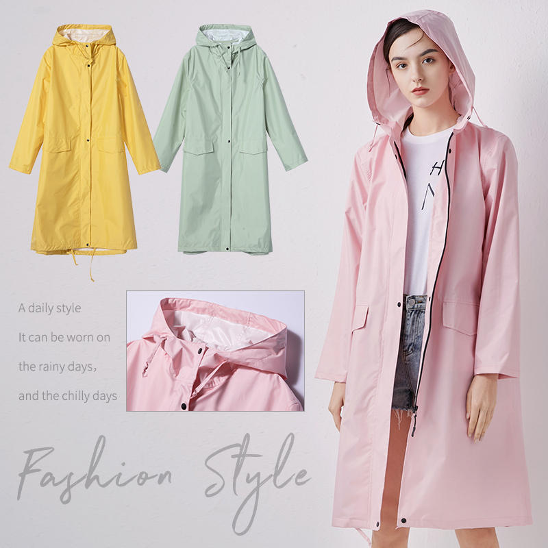 (2) WOMEN NEW STYLISH LONG RAINCOAT WATERPROOF RAIN JACKET WITH