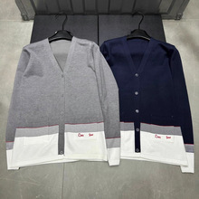 25年秋季新款华伦家字母拼色刺绣针织长袖单排扣开衫宽松百搭上衣