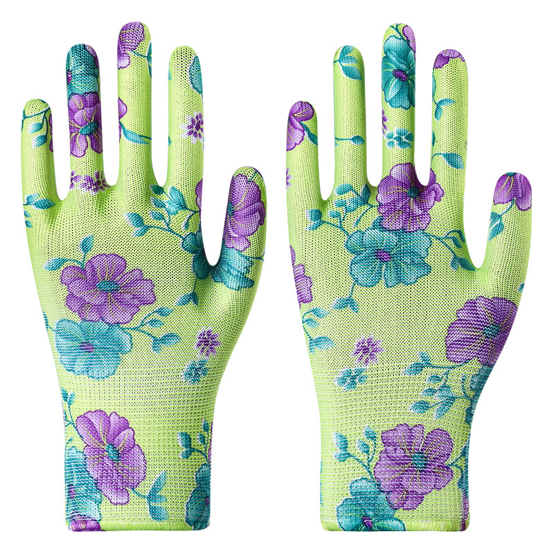 녹색과 보라색 꽃 장갑