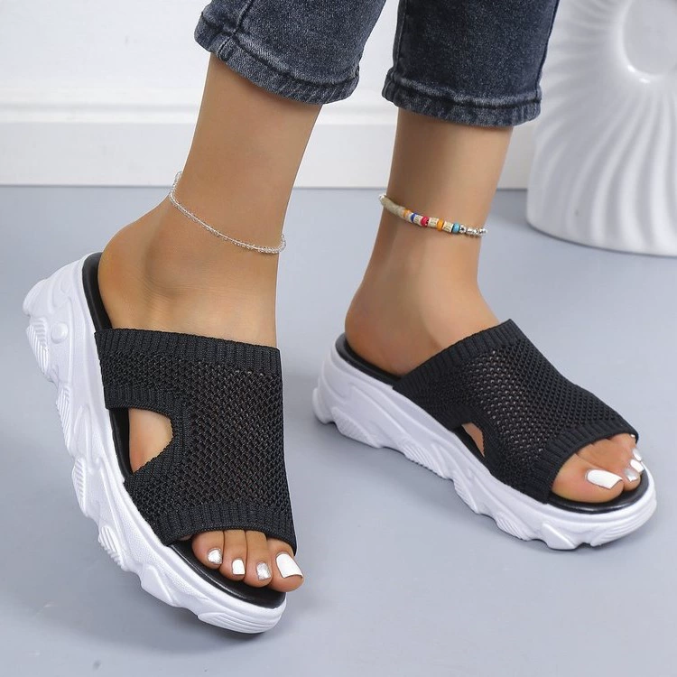 Женские летние сандалии больших размеров, экспорт за рубеж, мода 2025 года, повседневные, сетчатые, однотонные, на толстой подошве