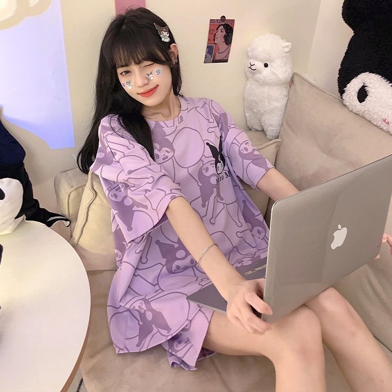 2025 新しいパジャマ女性の夏の半袖ショーツ漫画ファット mm 大きいサイズ夏の女性のホームウェアツーピーススーツ|undefined