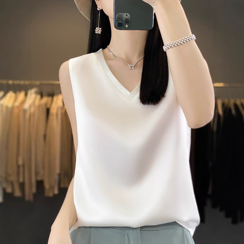 Cross-Border 2025 Vest Women's Outer Wear Loose Top Summer New Ice Silk Suspender Suit with Sleeveless T-Shirt Cross-Border 2025 Vest Women's Outer Wear Loose Top Summer New Ice Silk Suspender Suit with Sleeveless T-Shirt
