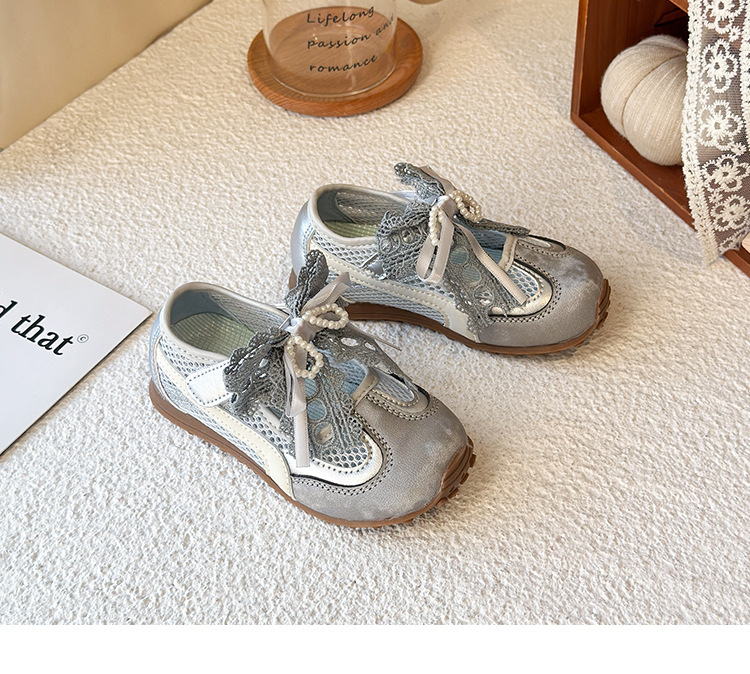 Breathable Mesh Sneakers For Girls With Bow Lightweight Trainers_voghion.com