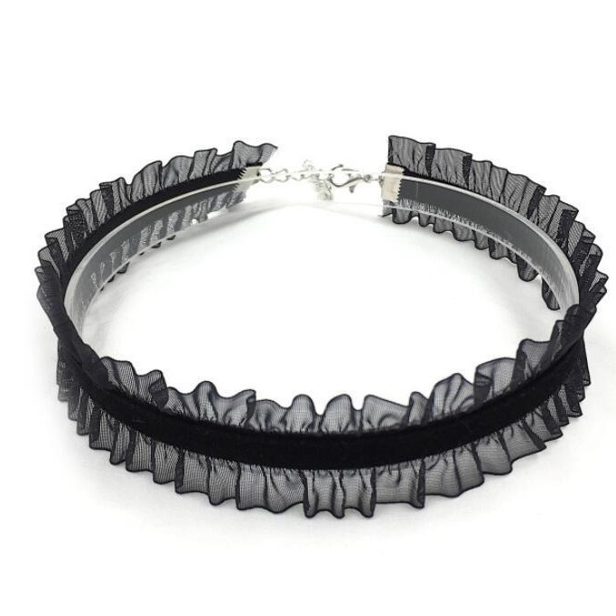 蕾丝甜美项圈脖子饰品天鹅绒荷叶边锁骨链项链女潮网红项圈女颈带