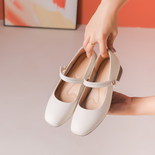 Thick-Heeled Genuine Leather Flats 25 Spring & Fall Seasons Medium-Heeled Small Fragrant Retro Soft-Soled Genuine Leather Size 31 Small Size Mary Jane Women