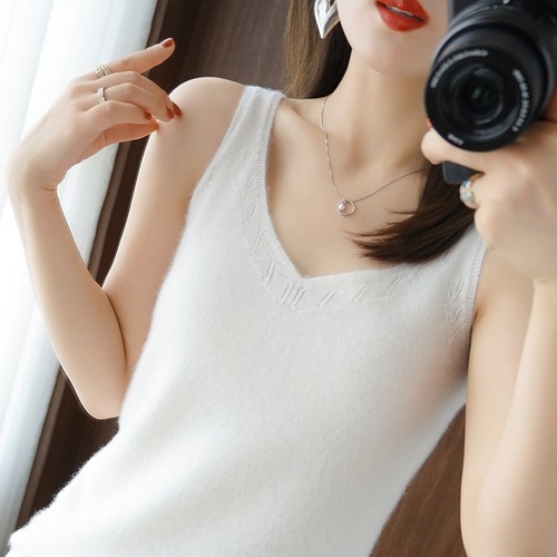 Excellent Class A V-neck Hollow Cashmere Camisole Women's New Bottoming Shirt Wool Vest Solid Color Inner Wholesale
