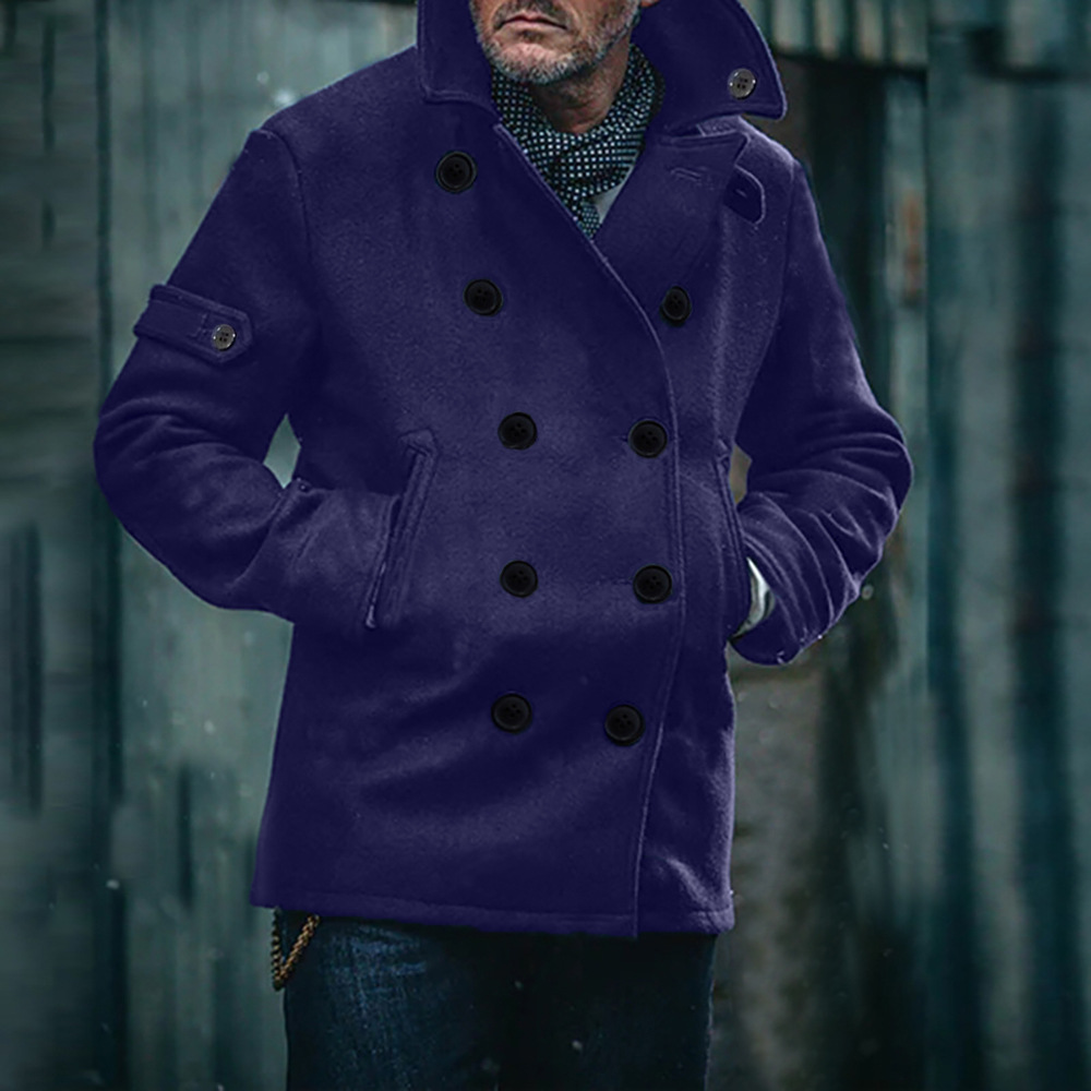 2024 Herbst/Winter Zweireiher Jacke Herren British Style Fashion Solid Color Wollmantel_voghion.com