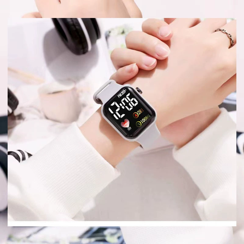 Kids digital watch, LED touch display, waterproof, silicone strap, multicolor options