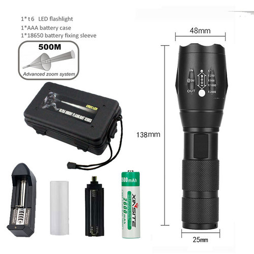 Cross-border hot selling LED rechargeable flashlight A100 aluminum alloy outdoor strong light flashlight Q5/T6/L2 factory direct sale