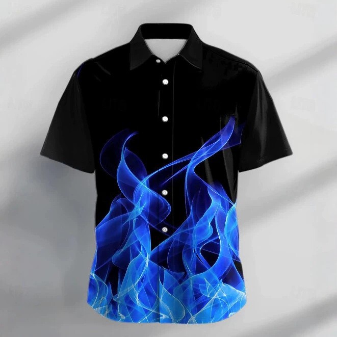 Cross-Border Men's Clothing, Light Luxury and High-End Men's Short-Sleeved Shirts, 3D Digital Printing, Trendy Flame Smoke, Loose Fit for Vacation Cross-Border Men's Clothing, Light Luxury and High-End Men's Short-Sleeved Shirts, 3D Digital Printing, Trendy Flame Smoke, Loose Fit for Vacation