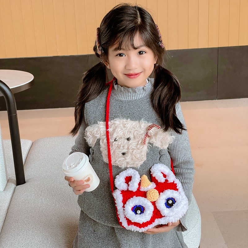 Bolsa de Año Nuevo infantil festivo rojo caricatura lindo mini niñas y niños despierta león bolso nuevo bolso de cambio de Año Nuevo bebé