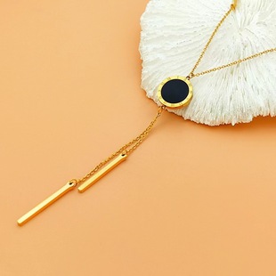 Tiktok popular large Roman digital tassel necklace female personality exquisite titanium steel all-match sweater chain non-fading jewelry