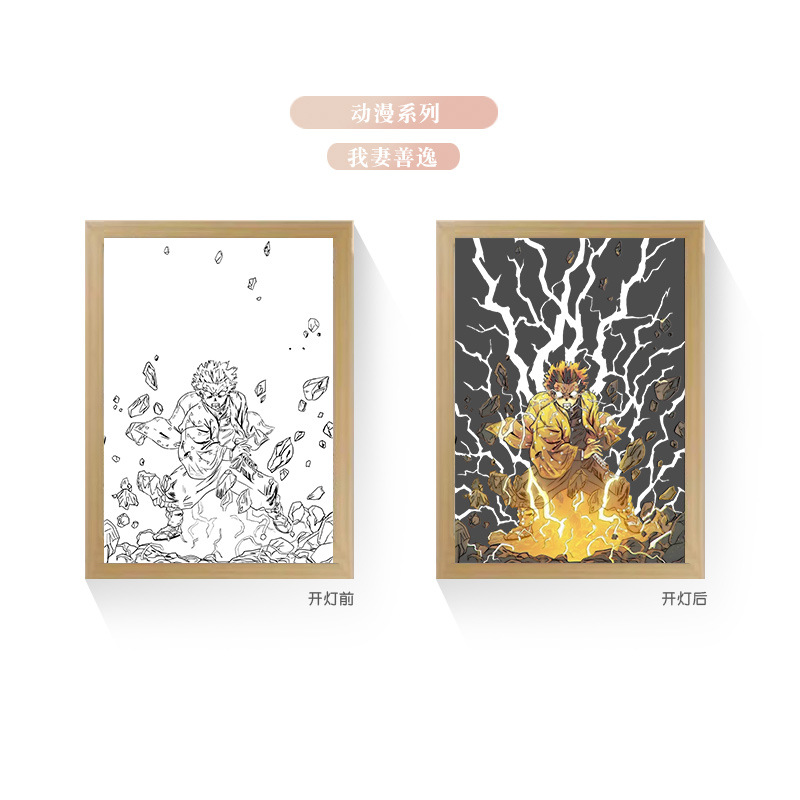 Tres colores TikTok popular pintura ligera de dibujos animados dormitorio noche pintura luminosa marco de fotos de madera maciza creativo bricolaje fabricante