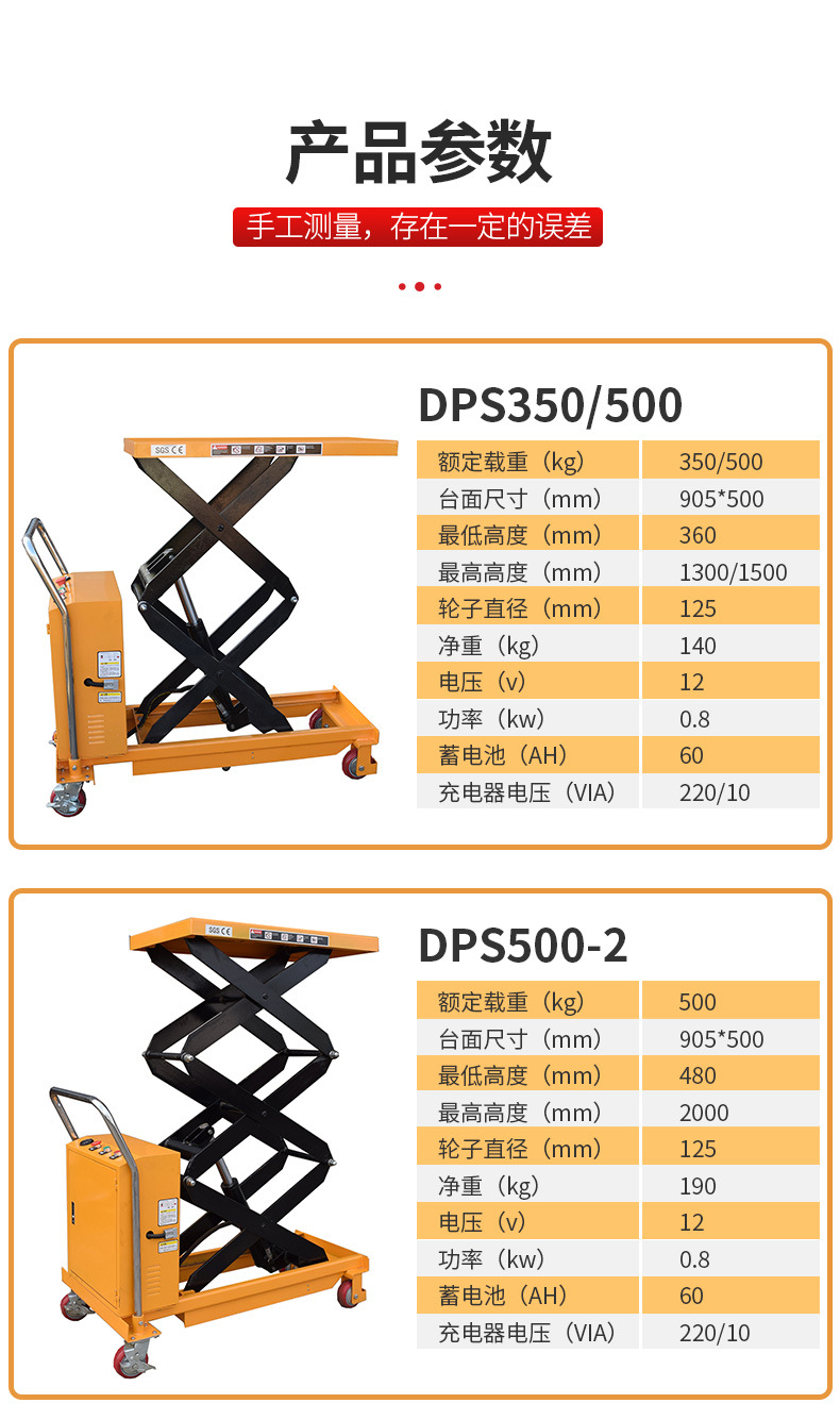 Wepi Mobile Electric Lift Hydraulic Lifting Platform Small Platform Cart Scissor-Type Foldable Hand-Push Platform