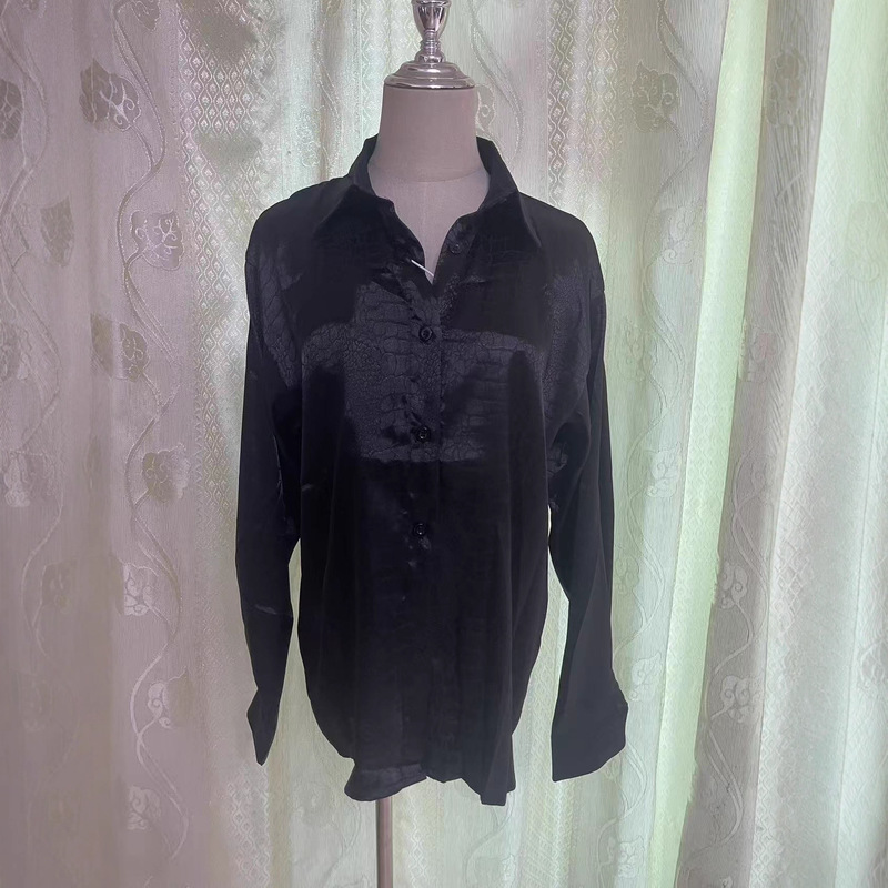 Celebrity-Inspired Black Crocodile Texture Long-Sleeve Shirt for Women, Elegant and High-End Loose Top, New Autumn 2026 Model Celebrity-Inspired Black Crocodile Texture Long-Sleeve Shirt for Women, Elegant and High-End Loose Top, New Autumn 2026 Model