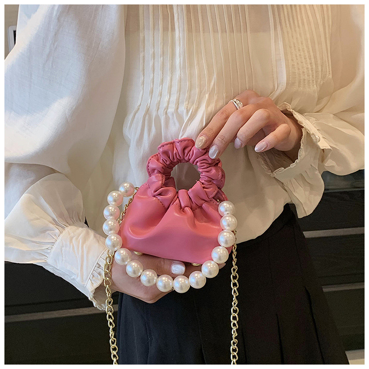 255g Weight Beading, Pearls Fashion Element Clasp Frame Closure Type Top Handle, Chain Strap Type Crossbody Bag Bags Type Casual, Daily, Shopping Occasion Pu Leather Material Solid Color Pattern All Seasons Season Kid'S Gender Cute Style Bucket Shape Kid'S Pu Leather Solid Color Cute Beading Pearls Bucket Clasp Frame Crossbody Bag 45