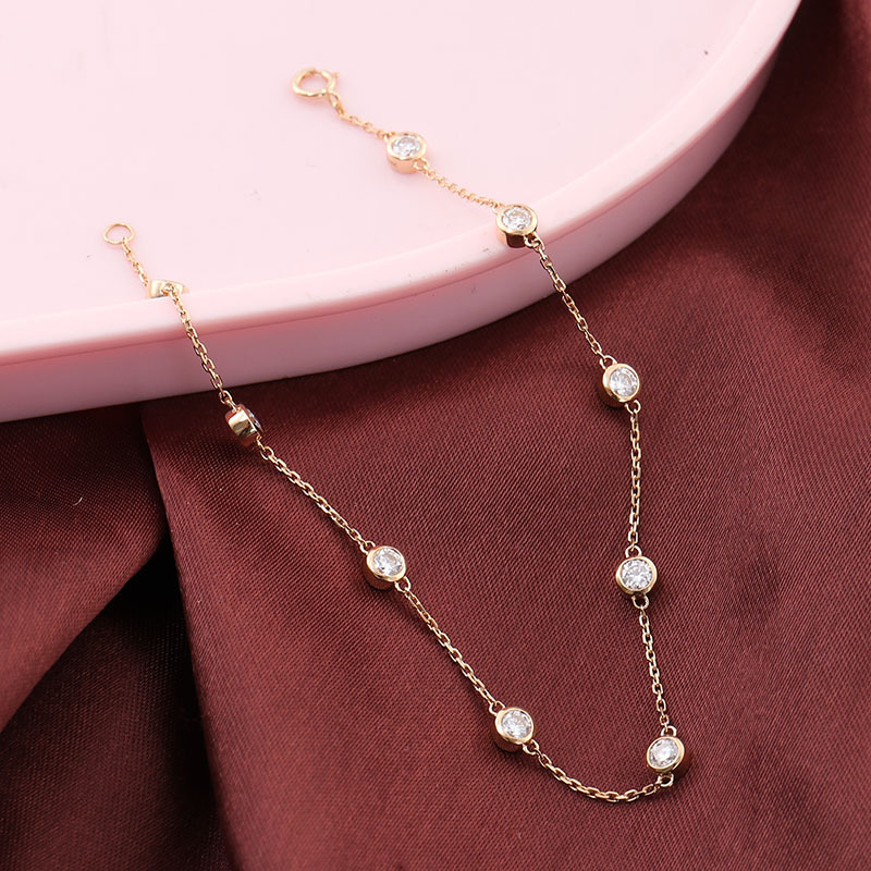 Korean-Style Pavé-Set Bubble Bracelet for Women, 18K Gold Moissanite Bracelet for Women, Micro-Pavé Round Pavé-Set Chain Moissanite