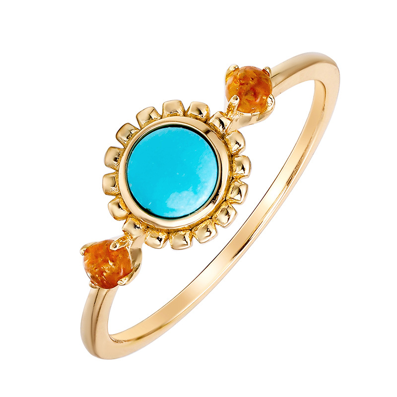 Retro geometric turquoise ring with stone