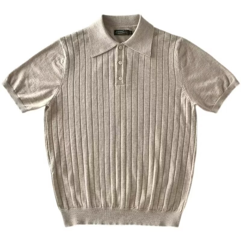 Camisa POLO, solapa, suéter de manga corta, camiseta de negocios británica a rayas para hombres, marea de seda de hielo de verano, comercio exterior transfronterizo al por mayor