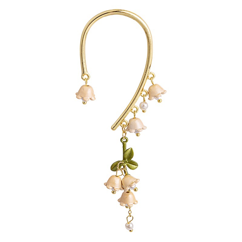 Hot-selling Mori fairy style vintage lily flower earrings elegant fresh leaf earrings without pierced earrings