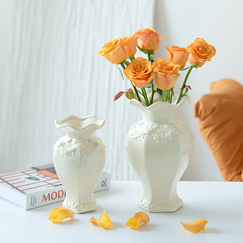 Vaso de cerámica europea blanco de alto nivel retro creativo sala de estar hidroponía flor flor decoración de mesa