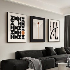 白黒幾何学ソファー背景壁装飾画芸術抽象格調掛け画高級筋理感三連画壁画