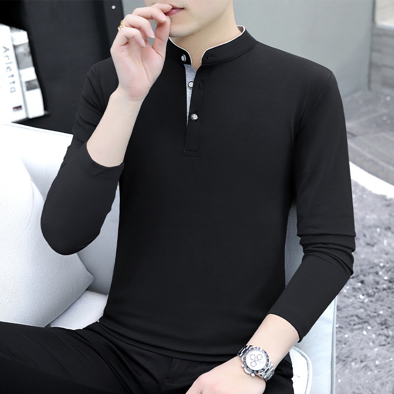 Camiseta polo de manga larga para hombres 2024 primavera nuevo algodón casual moda de color sólido camiseta delgada juvenil camiseta base