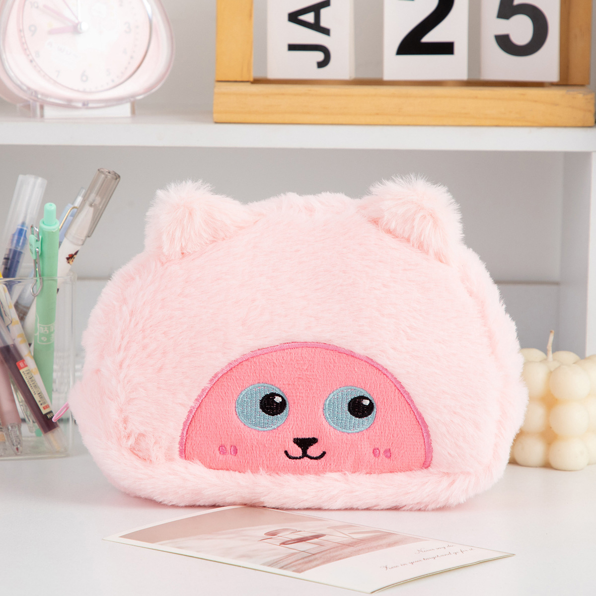 Estuche de Lápices de Peluche con Diseño de Estudiante Travesti, Estilo Japonés, Bonito y Animado, para Almacenamiento de Escritorio, Bolsa de Papelería de Gran Capacidad, Bolsa de Cosméticos