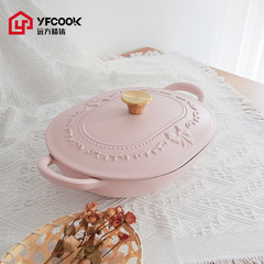 YFcook 鋳鉄エナメル鍋 エンボス加工オーバル鍋 煮込み鍋 魚の煮込み鍋 電磁調理器対応 スープ鍋 ノンスティック鍋